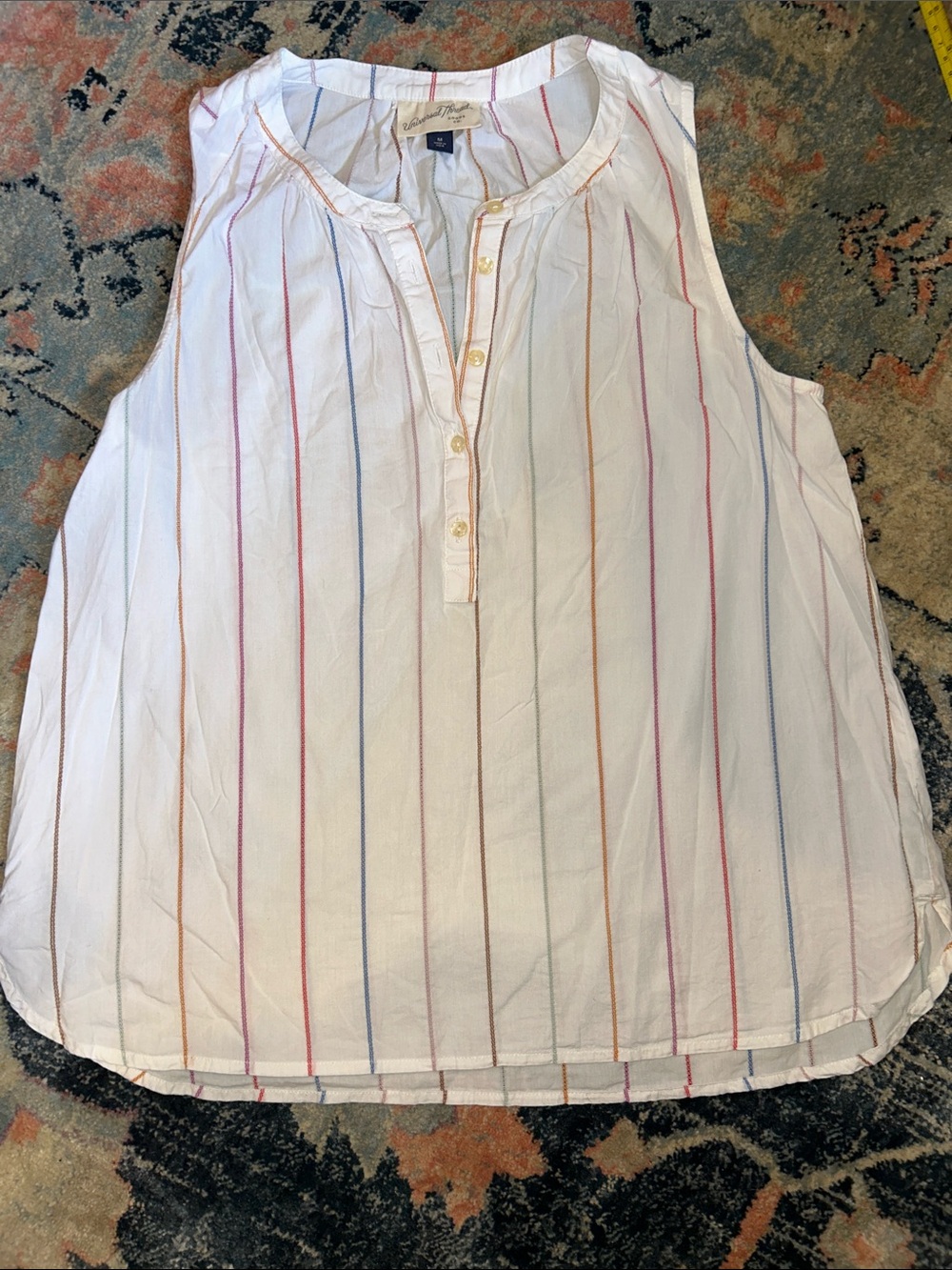 Universal Thread White Henley Top with multicolor Pinstripes 100% cotton sz M